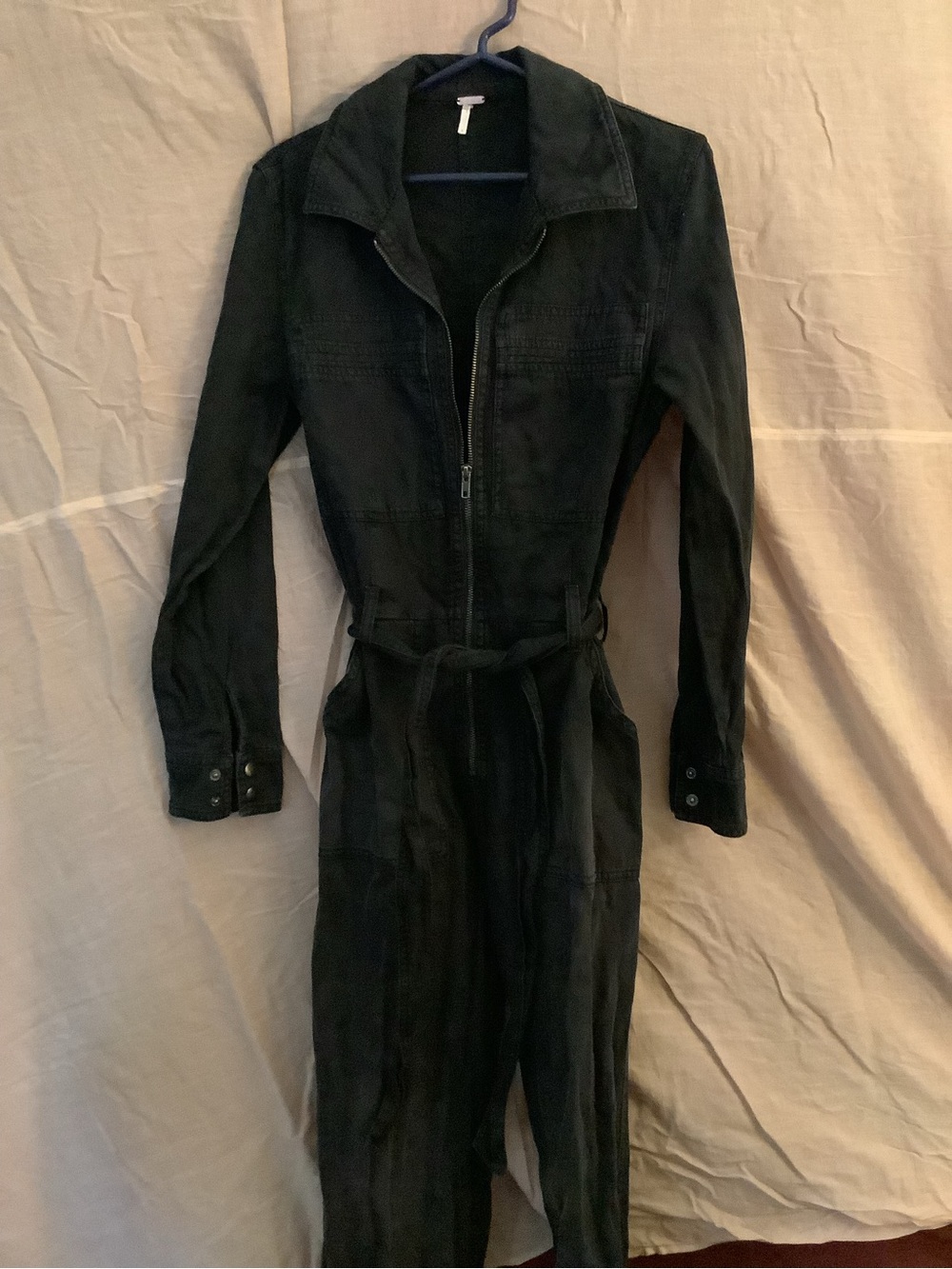 Free People Black Military-Style Zip Jumpsuit